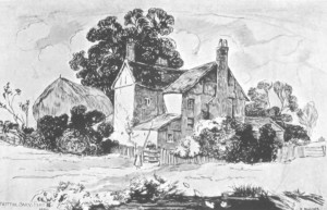 Notting Barns Farm, about 1830.Adapted by E. Woolmer from an old drawing