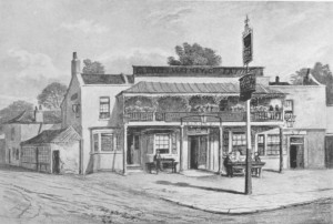 The Plough Inn, Kensal Green, 1868. From a watercolour drawing by J.T. Wilson.